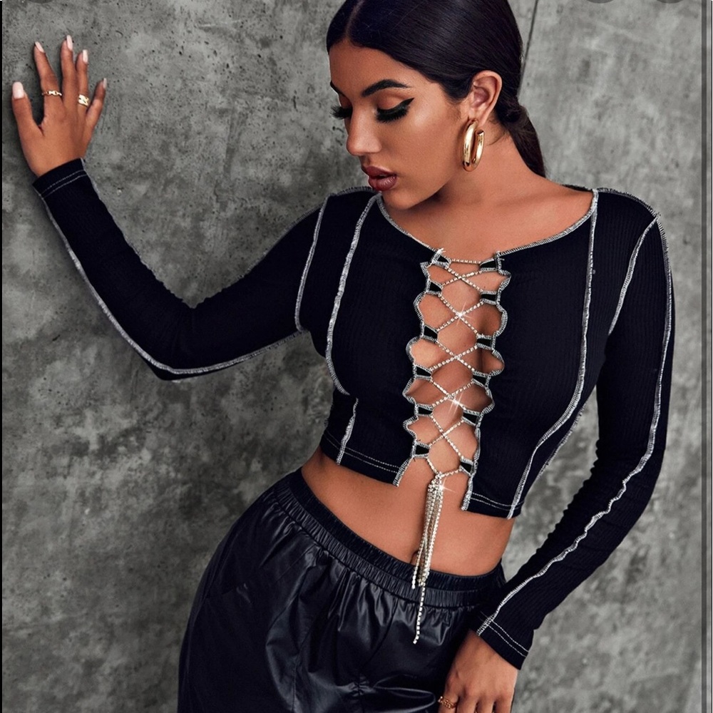 Shein Beaded Open front crop top